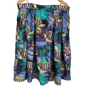 𝅺Vintage Novelty Fish Skirt Sz L Blue Yellow Teacher Fun Theme Ocean Liz Moody